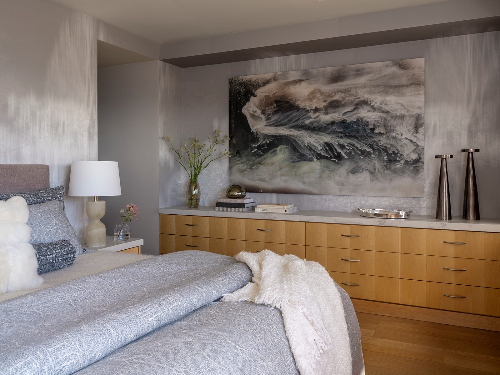 Living area with warm neutral tones and composed furnishings, First Hill Penthouse — First Hill, Seattle